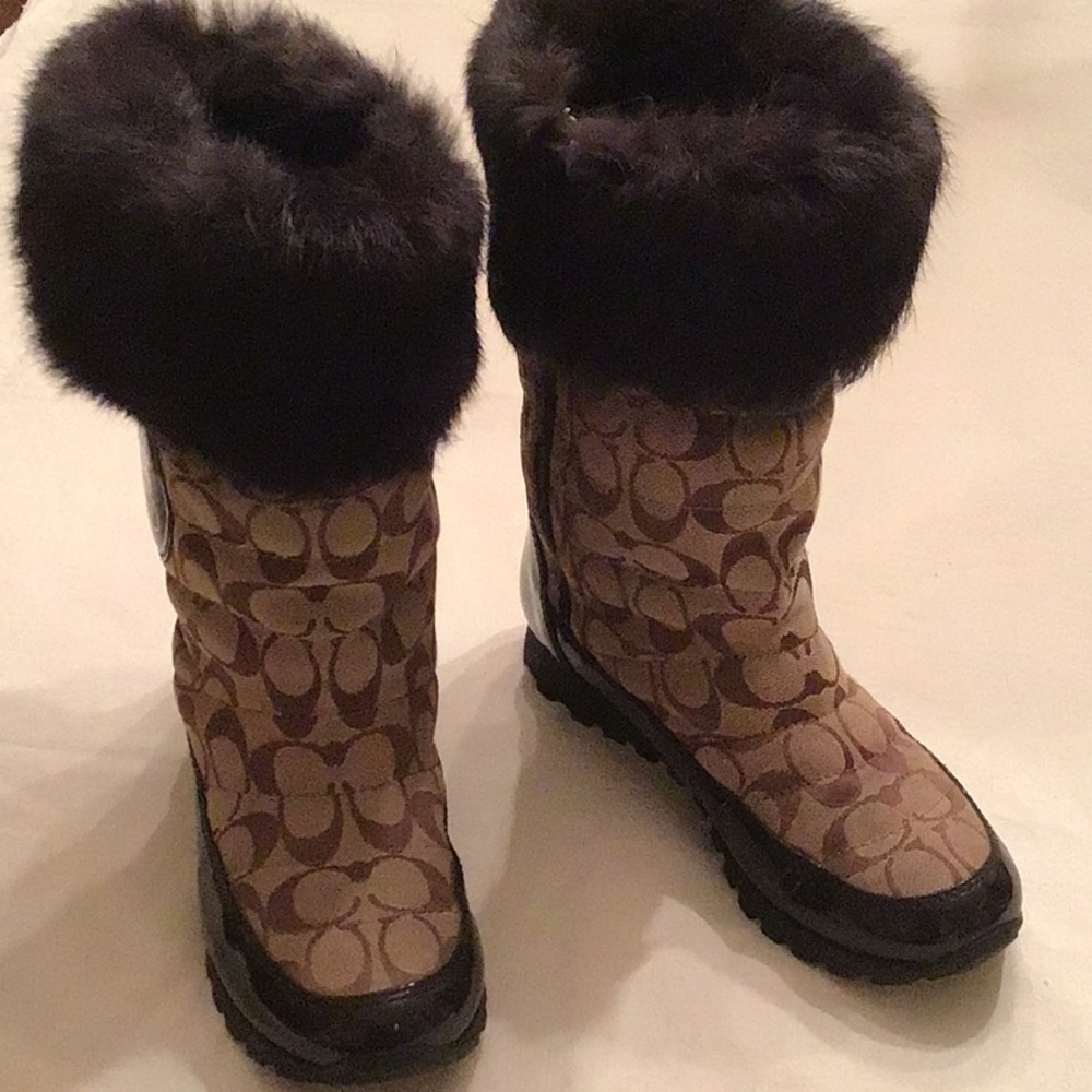 Coach rabbit fur trimmed winter boots